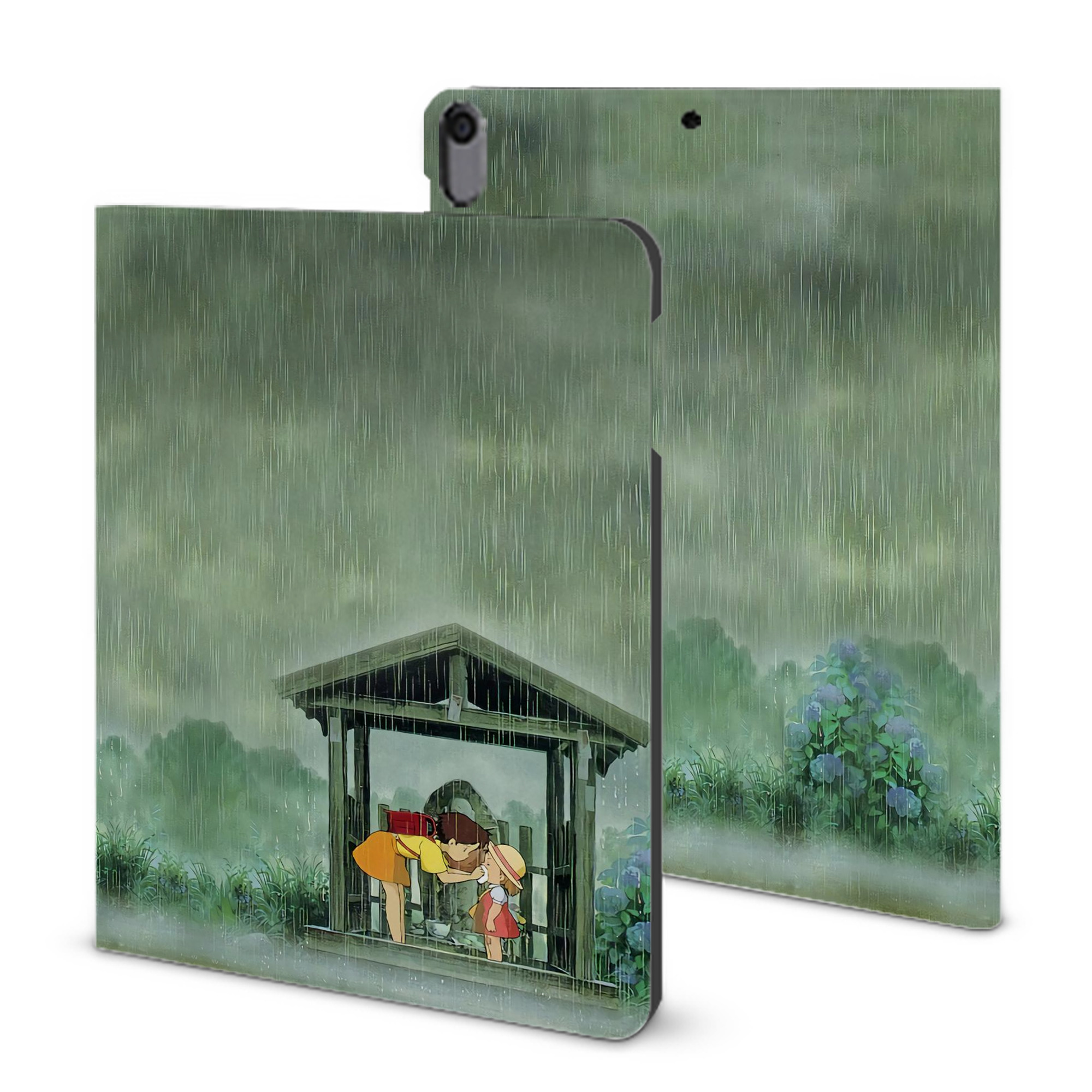 （画像用） となりのトトロ 草壁メイ 草壁サツキ My Neighbor Totoro Satsuki Kusakabe Mei Kusakabe IPad ケース ブック型 PUレザー TPU 耐衝撃 軽量 薄型 ペン収納なし 全面保護 IPad 各モデル対応